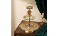 Ornate Two-Tier Fruit Tray Decorative Fruit Tray with Stand Metal 2-Tier Dessert Stand Space-Saving for Hosts
