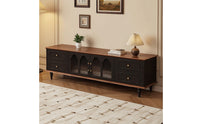 TV Cabinet with Glass Doors Throwback Media Center Stand with Glass Doors Walnut Credenza for Living Room, Apartment