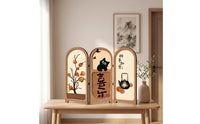 Oriental Tabletop Folding Screen Decorative Folding Screen with Three Panels Compact Decor Traditional for Home Decorators, Tea Table, Sideboard