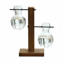 Natural Wood Hydroponic Vase with Wooden Stand Easy Root Observation Test Tube Flower Vase Minimalist Design Desktop Glass Planter Great Gift Idea for Living Room, Office, Windowsill, Bookshelf