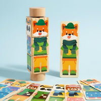 Early Education Rotating Block Learning Toy Cognitive Development Creature Rotating Game Hand-Eye Coordination Wooden Mix and Match Blocks for Toddlers, Preschoolers, Babies