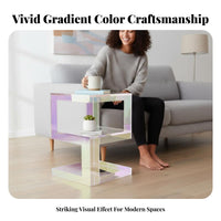 Rainbow Color Iridescent Acrylic Table Modern aesthetic Iridescent Square Table Minimalist Household Furnishing Space-Saving for Design aficionados, Interior Decorators, Living Room, Beside Sofa, Bedroom, Small Spaces