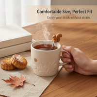 Autumn Maple Leaf Squirrel Ceramic Mug with Silicone Stirrer