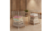 Large Capacity Stainless Steel Laundry Hamper Easy to Move Rolling Laundry Basket Metal Construction Mobile Clothes Storage Rack Rust Resistant for Bathroom, Bedroom