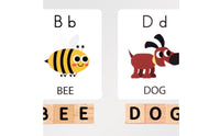 Double-Sided Cards Wooden Spelling Game Uppercase Letters Word Matching Game Colorful Illustrations Wooden Letter Blocks