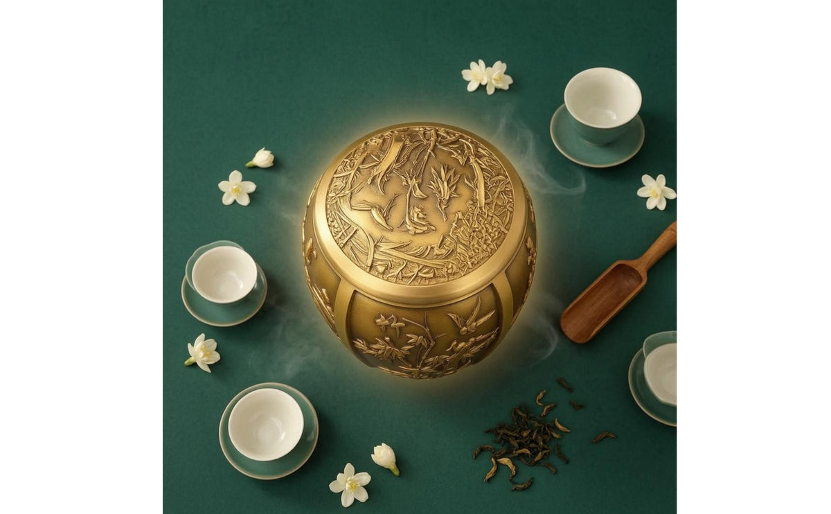 Metal Tea Canister Floral Pattern Domed Tea Canister Compact