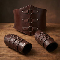 Steampunk Waist Cincher with Bracers Faux Leather Corset Belt with Arm Guards Historical Underbust Belt with Wrist Cuffs Lace-up for Cosplayers, Larpers, Cosplay