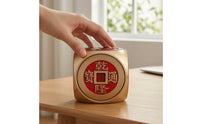 Rotating Desk Ornament Metal-Like Cube Ornament with Red Panels Compact Tabletop Decor for Office, Display Shelf