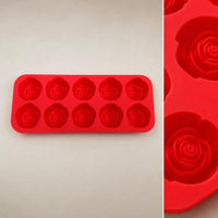 Silicone 10-Cavity Rose Flower Ice Cube Tray Multi-functional Cake Mold Chocolate Baking Mold Easy Release High Temperature Resistant