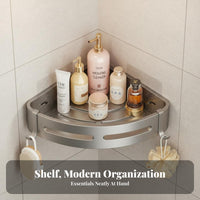 No-Drill Installation Corner Shower Organizer Space-Saving Design Corner Wall Shelf with Hooks Includes Towel Bar Bathroom Organizer Rustproof for Homeowners, Students, Families, Apartment, Dormitory, Kitchen
