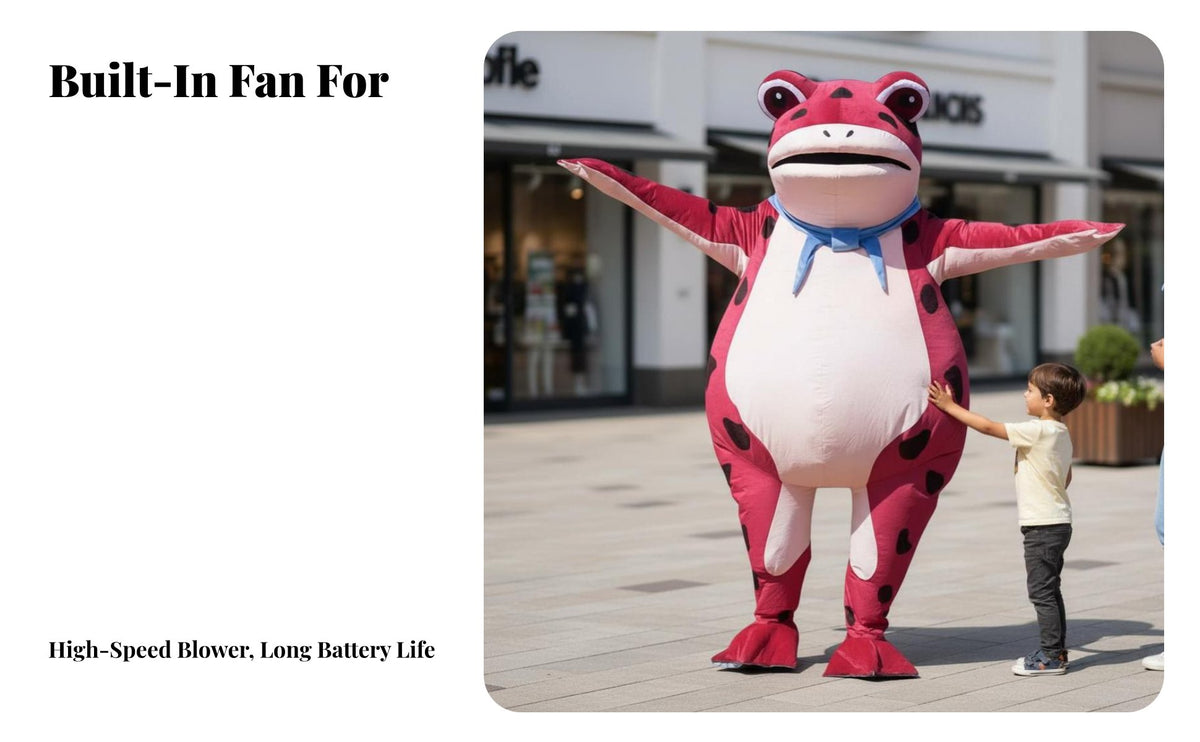 Full Body Inflatable Frog Costume Funny Look Frog Character Suit Cute Look Performance Wear Twin Fan for Entertainers, Party-&moveers, Halloween, Street Performances, Festivals, Promotional Events