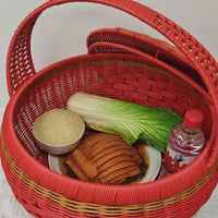 Handwoven Basket with Lid Woven Basket with Handle Compact Organizer Portable for Gift Givers, Brides, Housewarming, Celebrations, Weddings