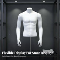 Half Body Mannequin Athletic Build Half Body Mannequin Stand Stable Metal Base men's Clothing Display Form for Window Displays, Showrooms