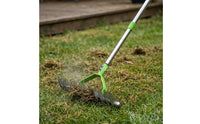 Stainless Steel Garden Unwanted Growth Rake Curved Frame Lawn Dethatcher Closely Spaced Tines Soil Loosening Rake Long Handle
