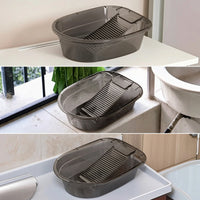 Transparent Wash Basin with Scrubbing Board Rigid Laundry Basin with Washboard Low-Height Washbasin Long-Lasting for Students, Dorm, Apartment, Balcony