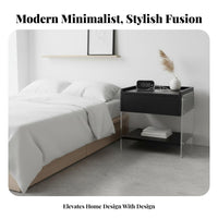 Light Luxury Transparent Side Cabinet Modern Design Bedside Table Minimalist design Nightstand Space-Saving for Apartment Dwellers, Young Adults, Interior Decorators, Bedroom, Small Spaces, Entryway