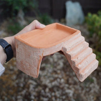 Terracotta Turtle Basking Resting Spot with Hide Porous Turtle Aquarium Accessories, Stepped Climbing Ramp for Semi-Aquatic Habitats