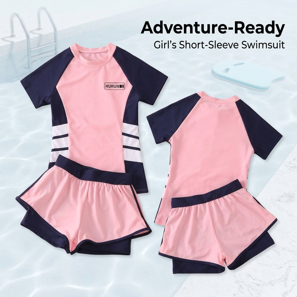 [KEYWORD HEADER] Swimsuit for Girls, 2 Piece Swim Shorts Set for Water Sports & Park Fun, Quick Dry Polyester Swimwear with Sun Protection