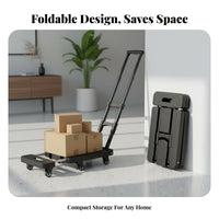 Space Saving Foldable Platform Truck Telescoping Handle Folding Utility Cart Heavy Duty Portable Flatbed Cart Extendable Base for Homeowners, Travelers, Warehouse Workers, Home, Shopping, Garage, Travel