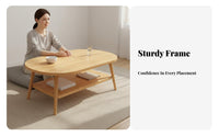 Space Saving 2-Tier Oval Coffee Table Double Layer Storage Oval Table with Shelf Simple Design Living Room Furniture Contemporary Design for Apartment Dwellers, Families, Homeowners, Home, Office Lounge