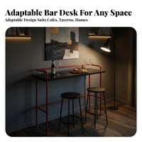 Rustic High-Top Table and Chairs Space-Saving Rustic Pipe Leg Dining Set with Footrest Bar Furniture for Restaurant Owners, Cafe, Pub, Kitchen