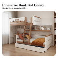 Staggered Bunk Bed Space-Saving Bunk Bed with Storage Multi-Functional Kids Furniture for Families, Girls, Small Apartment Guests, Vacation Home