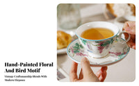 Chinese Design Teacup and Dish Bright Luxury Vintage Tea Mug and Dish Ceramic Avian Pattern Coffee Mug High-Temperature Fired