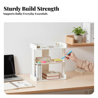 Space-Saving Multitiered Desktop Book Rack Minimalist aesthetic Desk Shelf Simple Assembly Stationery Organizer Large Capacity for Students, Office Workers, Makeup lovers, Study Room, Countertop, Home, Vanity Table