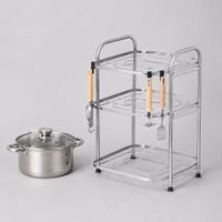 Under-sink Storage For Rental Properties Height Adjustable Pot Lid Frying Pan Organizer Shelf Iron-made With 4 Hooks Kitchen Storage Rack