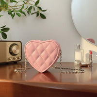 Parent-Child Matching Quilted Chain Purse Lightweight Chain Strap Lipstick Bag Easy to Clean Quilted Heart Bag Zipper Closure for Toddlers