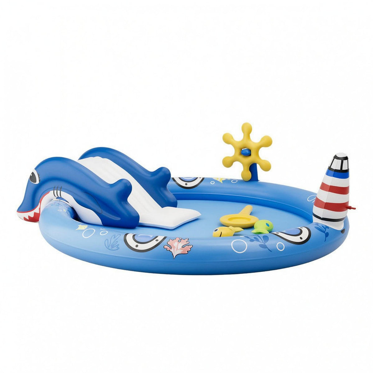 Inflatable Aquatic Fun Pool Lighthouse Column Kiddie Pool with Slide Round for Spraying Use