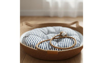 Breathable Woven Cat Basket All-Season Use Braided Pet Nest Multi-Functional Round Cat Scratcher Bed Long-Lasting & Scratch-Resistant for Kittens, Small Dogs, Summer