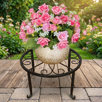 Plant Stand and Metal Plant Pot Stand Indoor, European Style Bronze Pot Holder with Scrollwork Top, Floor Standing Single Layer Plant Holder