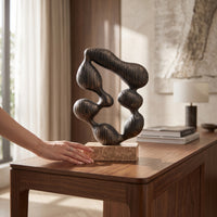 Resin Sculpture with Marble Base Artistic Abstract Sculpture Sculptural Decorative Object with Loop Detail for Bookshelf