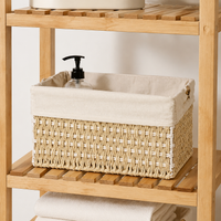 Lined Toy Storage Basket, Paper Rope Woven Storage Basket for Shelves, Rectangular Colour Block Organiser with Cut-Out Handles
