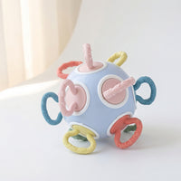 Baby Rattle with Loops Easy-Grip Infant Rattle Ball Sensory Ball with Handles Tactile Handball Soft for Infants, Tummy-Time