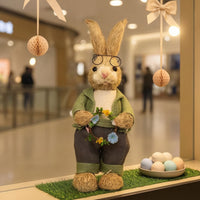 Straw Hare Figurine Cute Design Rustic Hare Decoration Handcrafted Farmhouse Easter Bunny Decor for Store Display, Classroom, Tabletop