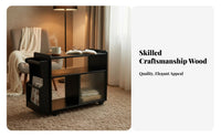 Multi-Functional Rolling Side Table Space-Saving Rolling End Table with Magazine Rack Compact Design Living Room Furniture Fluted Glass Door for Apartment Dwellers, Homeowners, Office Workers, Small Areas, Bedroom