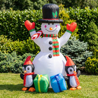 Outdoor Inflatable Snowman with Penguins Festive Snowman with Top Hat Foldable Yard Decoration Long-Lasting for Garden