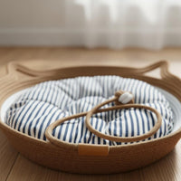 Breathable Woven Cat Basket All-Season Use Braided Pet Nest Multi-Functional Round Cat Scratcher Bed Long-Lasting & Scratch-Resistant for Kittens, Small Dogs, Summer