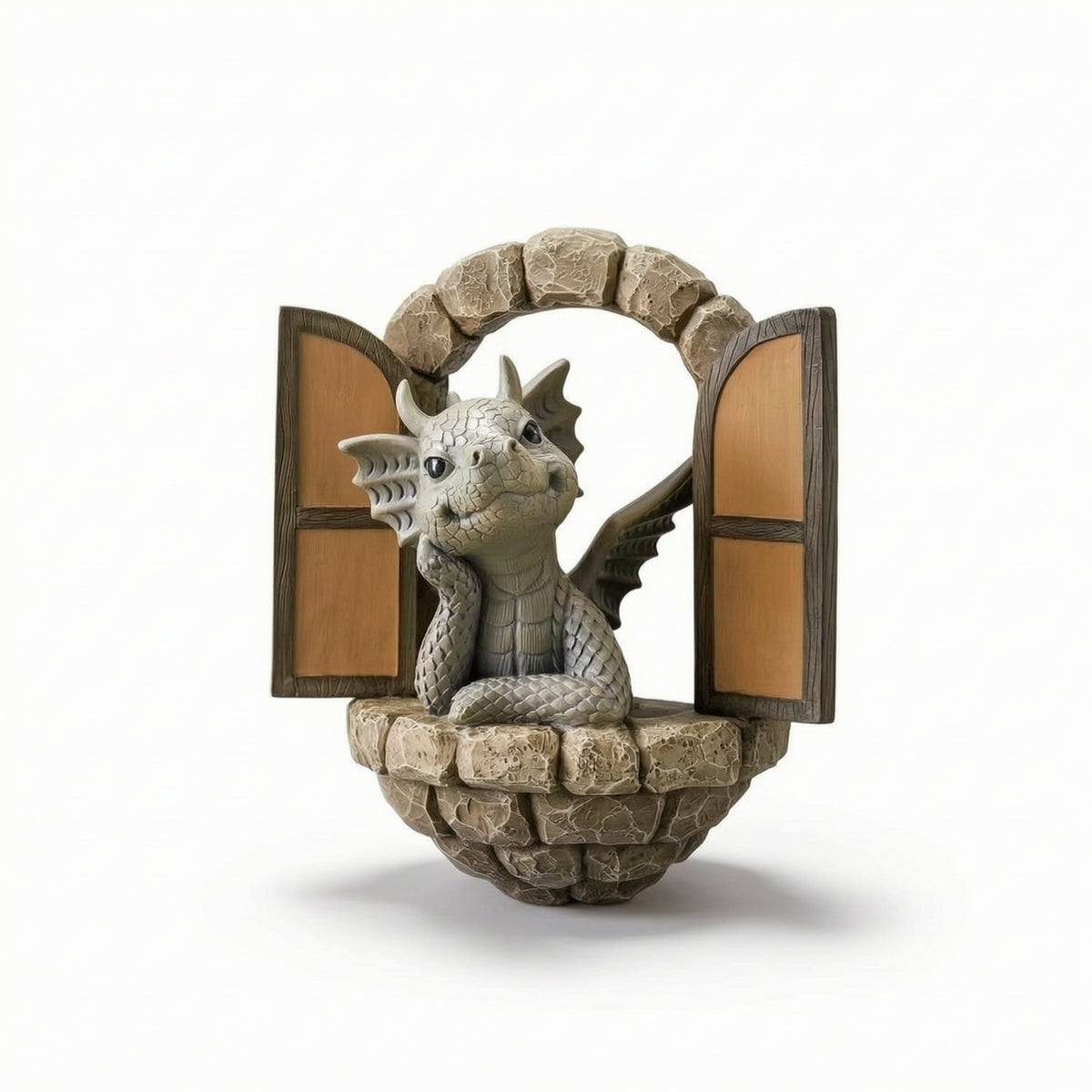 Dragon Figurine with Arch Polyresin Dragon Figurine Decor Stone-Textured Artisanal for Fantasy Lovers, Fairy Garden, Shelf