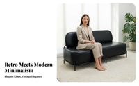Wear-Resistant Upholstery Black Minimalist Couch Easy to Clean 2-Seater Settee High-Density Foam Cushion Commercial Furniture Mid-Century-Century Modern Aesthetic for Interior Designers, Apartment Dwellers, Clothing Boutique Retail Space, Beauty Salon