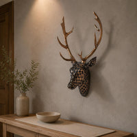 Modern Design Mosaic Deer Head Eye-Catching Deer Head Wall Decor Gold Finish Horn Wall Plaque Fade-Resistant for Living Room, Entryway