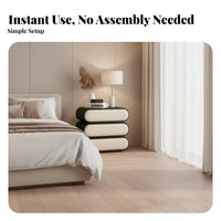 Installation-Installation-Not-Required Multi-Drawer Storage Unit Creamy Design 3-Drawer Shaped Chest Rounded Corners Nightstand Quiet-Closing Drawers for Design Enthusiasts, Homeowners, Apartment Dwellers, Entryway, Hallway, Living Room, Closet