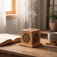 Incense Burner Box Wooden Incense Box with Tray Tabletop Cube-Shaped for Meditation, Tea Table