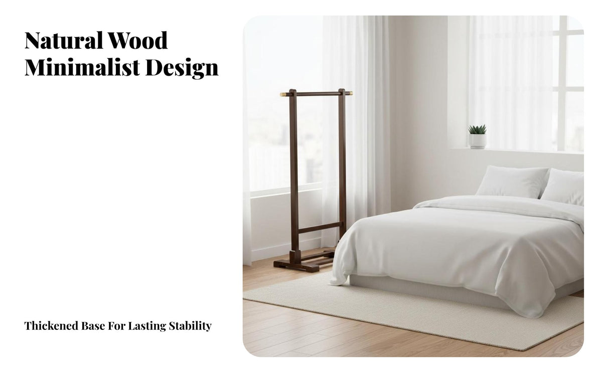 Minimalist Design Floor Clothing Rack Easy to Assemble Unattached Standing Clothes Rack Sturdy and Long-Lasting Bamboo Coat Stand Strong Load-Bearing for Renters, Students, Adults, Entryway, Apartment, Guest Room