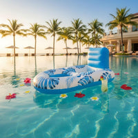Ice Container Hole Inflatable Pool Lounger Built-in Backrest Inflatable Lounger Raft Foot Rest Floating Lounge Chair Mesh Seat for Adults