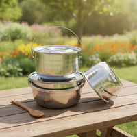 Camping Cookware Set Stainless Steel Camping Pots and Pans Space-Efficient-Saving Cookware with Lids for Campers, Backpackers, Picnics