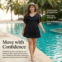 Swimsuit for Girls and Women with One-Piece Design, Conservative Swim Dress with Short Sleeves for Water Sports and Hot Spring