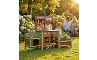 Wooden Outdoor-Pretend Kitchen Storage Space Pretend Cooking Playset Round Knobs Infant Toy